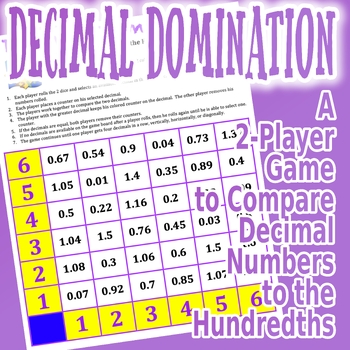 Preview of Decimal Domination Game - Comparing Decimal Numbers to the Hundredths