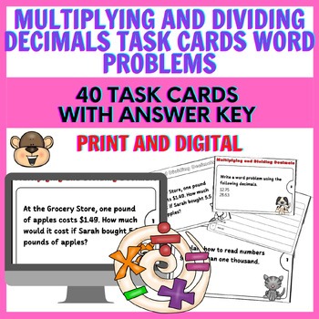 Preview of Decimal Dynamo - 40 Multiplying and Dividing Decimals Task Cards Word Problems