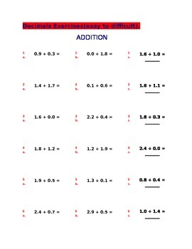 Preview of Decimal Exercises for 4th Grade