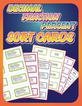 Preview of Decimal - Fraction - Percent Conversion / Sort - 72 CARD SET! Fun, Kinesthetic!