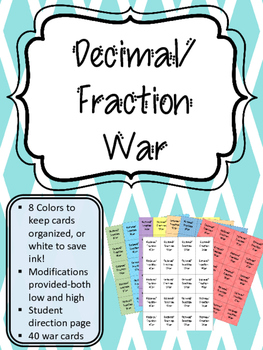 Preview of Decimal Fraction War! Introduciton to Adding Decimals
