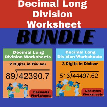 Preview of Decimal Long Division Worksheets   Bundle - Decimals Worksheets - 2 -3- Digits