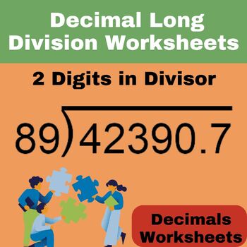 Preview of Decimal Long Division Worksheets - Decimals Worksheets - 2 Digits in Divisor
