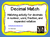 Decimal Match:  Activity for Number, Word Name, Fraction, 