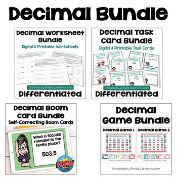 Preview of Decimal Bundle with Worksheets, Task Cards, Games, and Boom Cards