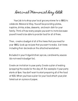 Preview of Decimal Memorial Day BBQ