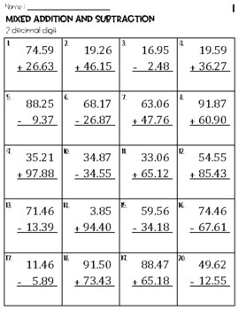 Preview of Decimal Mixed Addition and Subtraction Worksheets