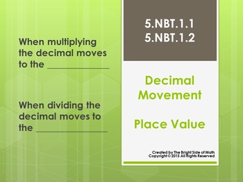Preview of Decimal Movement & Patterns: 5.NBT.1.1 & 5.NBT.1.2