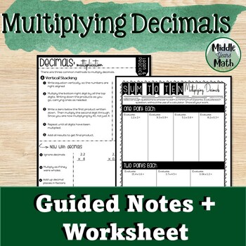 Preview of Decimal Multiplication | Guided Notes | AB Math 7 | Worksheet and templates