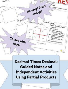 Preview of Decimal Multiplication Guided Notes: Partial Product, Homework Included!