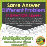 Decimal Multiplication Partner Math Activity/Same Answer - Different Problem