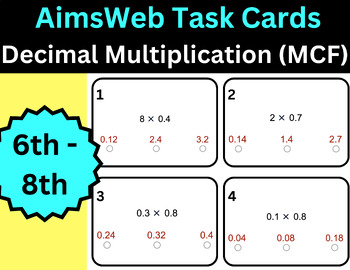 Preview of Decimal Multiplication Task Cards AimsWeb Grades 6-8 Mental Computation Fluency
