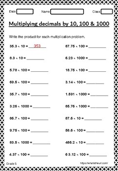decimal multiplication worksheet for grade 5 by pixelthemes tpt