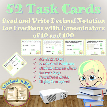Preview of Decimal Notation for Fractions with Denominators of 10 and 100 - Math Task Cards