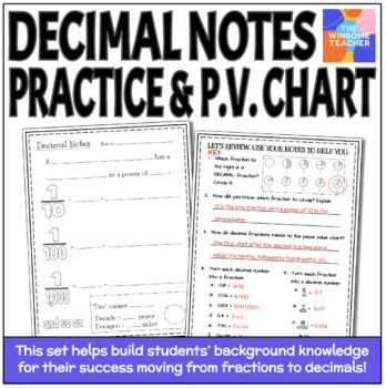 Preview of Decimal Notes, Practice, & Place Value Chart - Winsome Teacher