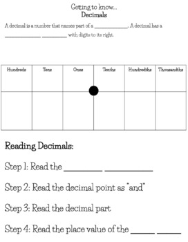 Preview of Decimal Notes and Scaffolded Practice