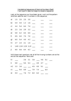 Preview of Decimal Number Pattern Independent activity