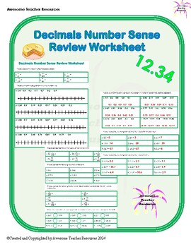 Preview of Decimal Number Sense Review Worksheet