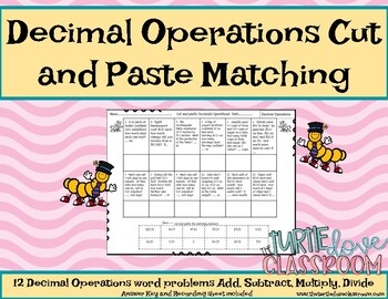 Preview of Math Center: Decimal Operations Word Problems Cut and Paste Matching