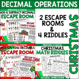 Decimal Operations 5NBT7 Christmas Escape Room Worksheet BUNDLE