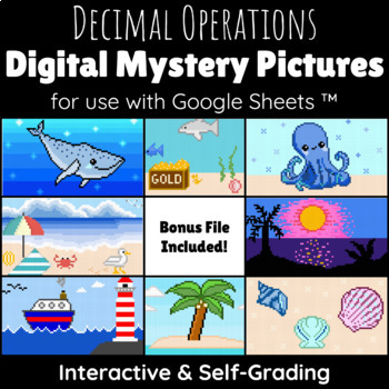 Preview of Decimal Operations Digital Mystery Pictures - Distance Learning Bundle