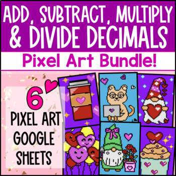 Preview of Decimal Operations Digital Pixel Art BUNDLE | Add Subtract Multiply Divide