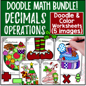 Preview of Decimal Operations Doodle Math BUNDLE | Twist on Color by Number
