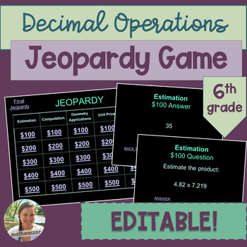 Preview of Decimal Operations Jeopardy Review Game for 6th Grade