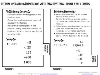 Decimal Operations Mini Tabbed Flip Book for 6th Grade Math by Lindsay Perro