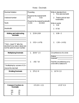 Preview of Decimal Operations Notes