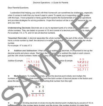 Preview of Decimal Operations Parent Guide