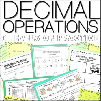 Preview of Decimal Operations Leveled Worksheets - Modeling, Practice, & Challenge Problems