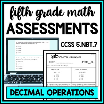 Preview of Decimal Operations Quiz, Decimal Word Problems Assessment, 5th Grade Review Test