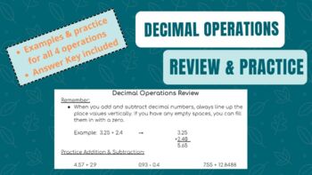 Preview of Decimal Operations Review (All 4 Operations · Key Included)