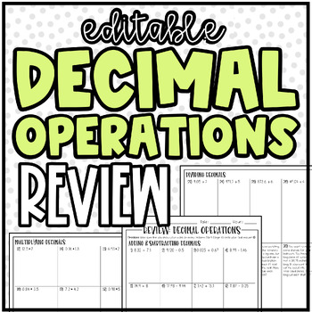 Preview of Decimal Operations Review (Editable) | 6th Grade Math