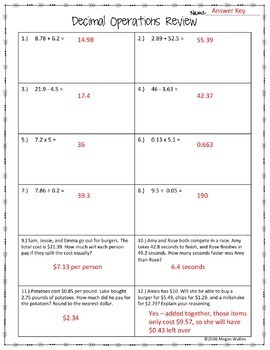 decimal operations review worksheet freebie by math with meaning