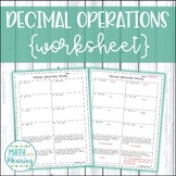 Decimal Operations Review Worksheet Freebie - Add, Subtrac