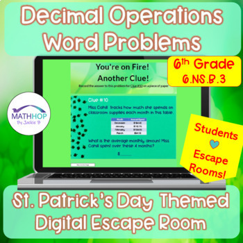 Preview of Operations with Decimals Word Problems St. Patrick's Day Digital Escape Room