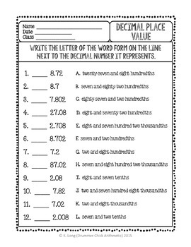 decimal place value worksheets by drummer chick arithmetic tpt