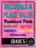 Decimal Place Value - Lesson Plans, Task Cards, and Quiz