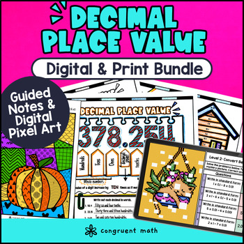 Preview of Decimal Place Value Chart Digital & Print Bundle | Guided Notes Pixel Art