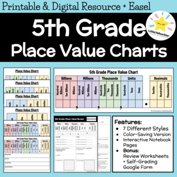 Preview of Decimal Place Value Charts: 5th Grade Math: Digital & Interactive Notebook Pages