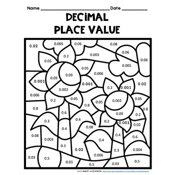 decimal place value color by number freebie fall theme tpt