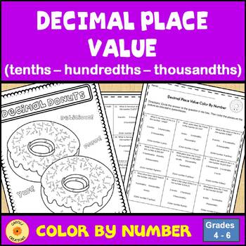 Preview of Decimal Place Value Color by Number Worksheet with Self Checking Easel Assmt