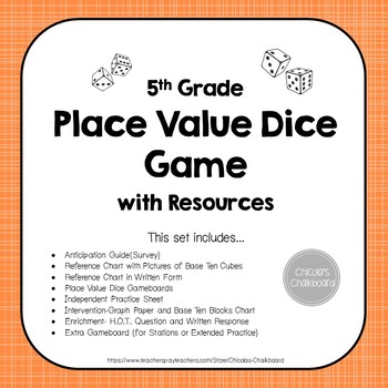 Preview of Decimal Place Value Game - Dice Game and Activities Set NO PREP