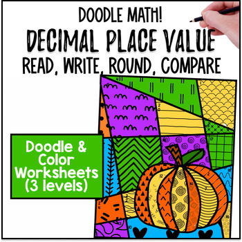 Preview of Decimal Place Value Doodle Math, Color by Number | Comparing & Rounding Decimals