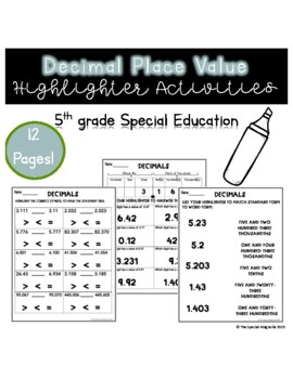 Preview of Decimal Place Value Engaging Activities Special Education