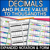 Decimal Place Value Expanded Notation and Expanded Form Wo