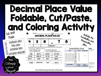 Preview of Decimal Place Value Foldable with Cut and Paste Coloring Activity