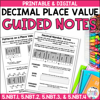 Preview of Decimal Place Value GUIDED MATH NOTES number forms comparing rounding powers 10